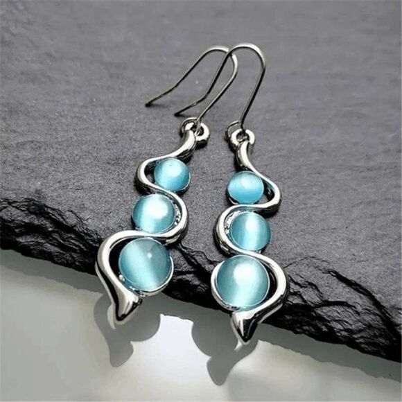 SILVER MOONSTONE DANGLE EARRINGS  - Picture 2 of 5